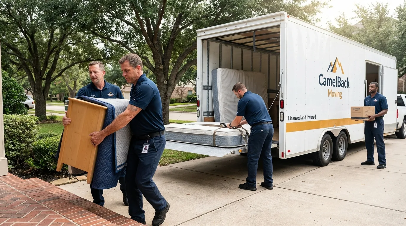 Crew loading residential truck for cross-state move from Delray Beach, FL