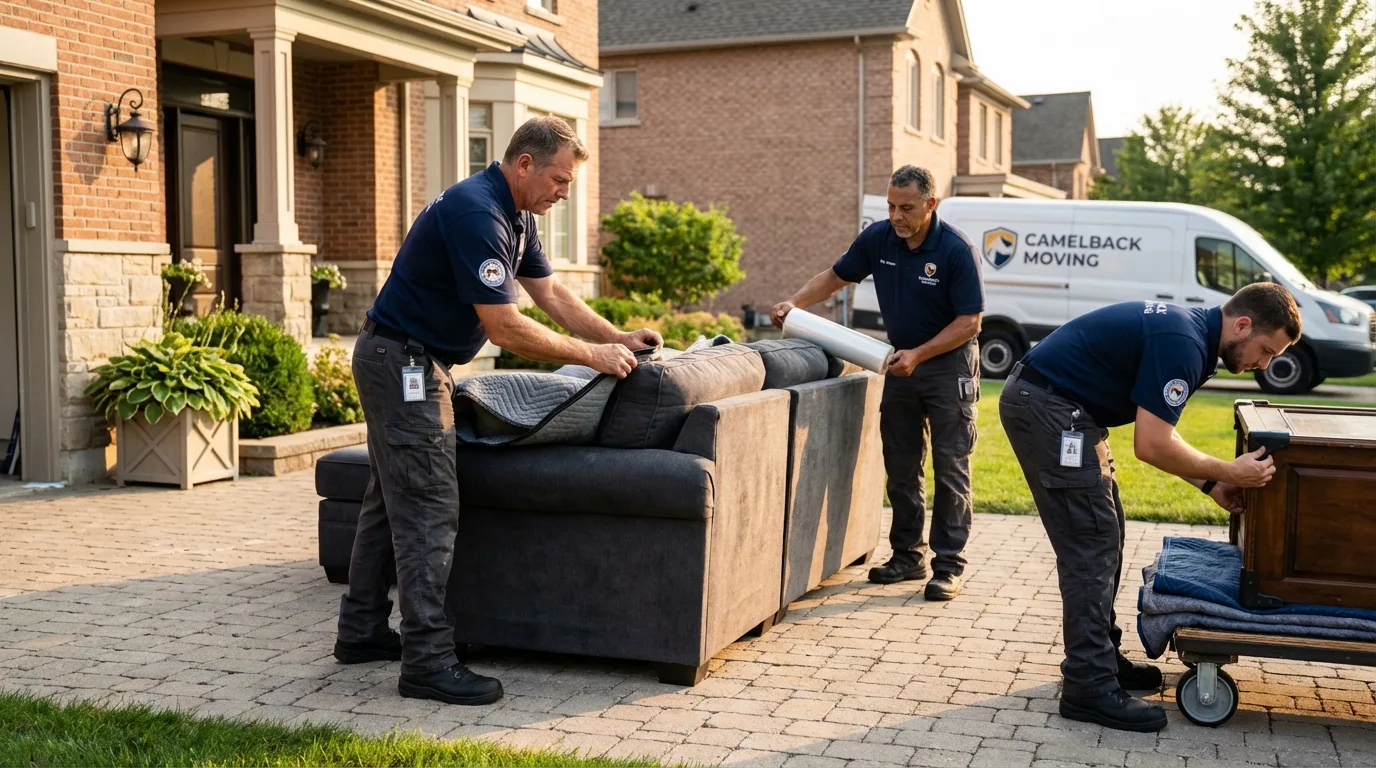 Large estate moving crew wrapping furniture in Delray Beach, FL