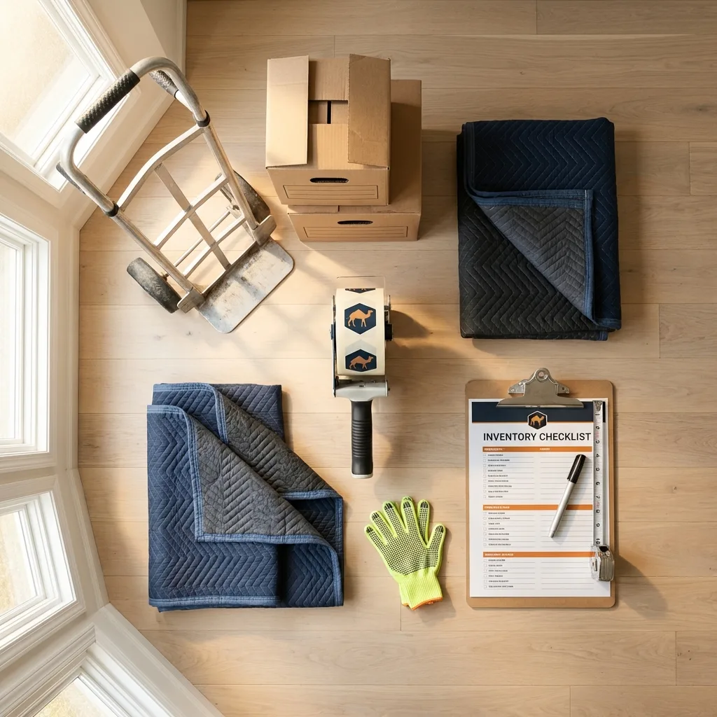 Professional moving supplies and packing materials layout for Delray Beach residential relocations